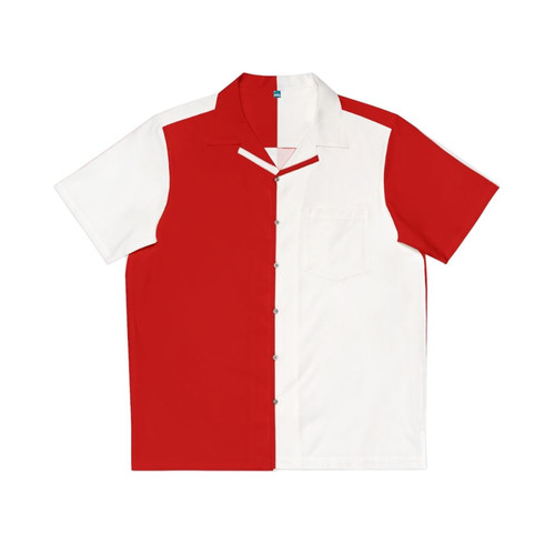 Red and White Color Block Hawaiian Shirt